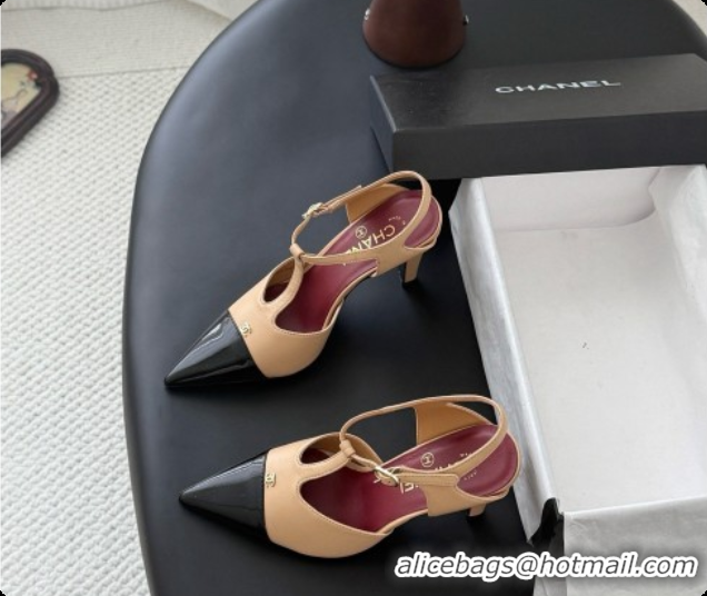 Charming Chanel Lambskin & Patent Calfskin Slingbacks G47167 Beige 2026