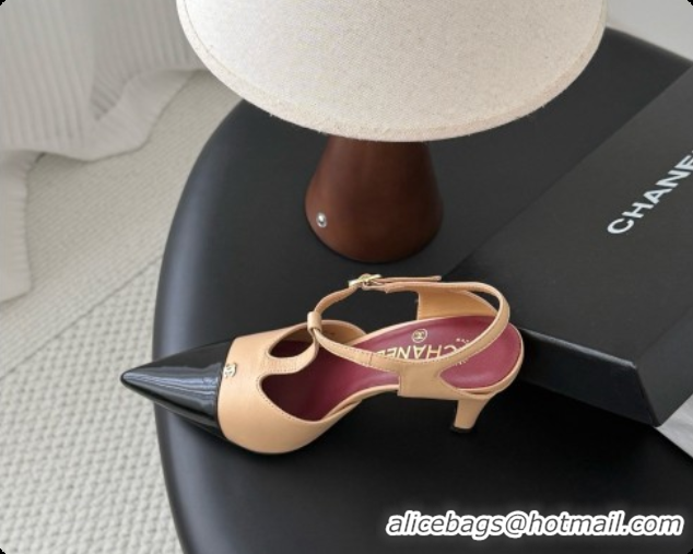 Charming Chanel Lambskin & Patent Calfskin Slingbacks G47167 Beige 2026