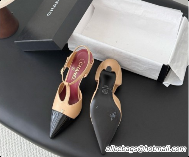 Charming Chanel Lambskin & Patent Calfskin Slingbacks G47167 Beige 2026