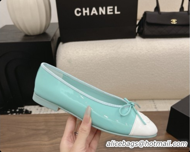 Buy Luxury Chanel Patent Leather Ballet Flat G02819 CH072842 Light Blue/White 2026