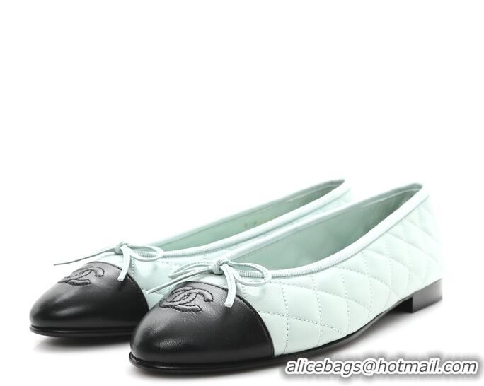 Promotional Chanel Lambskin Quilted CC Cap Toe Ballerina Flats CH5420 Light Blue 2026