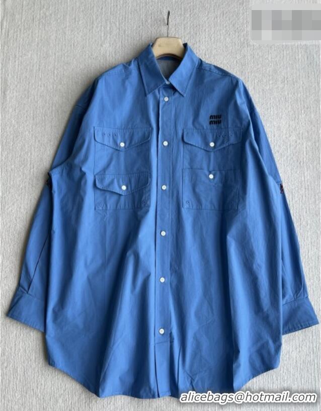 Fashion Inexpensive Miu Miu Cotton Oversized Shirt MM042224 Blue 2026