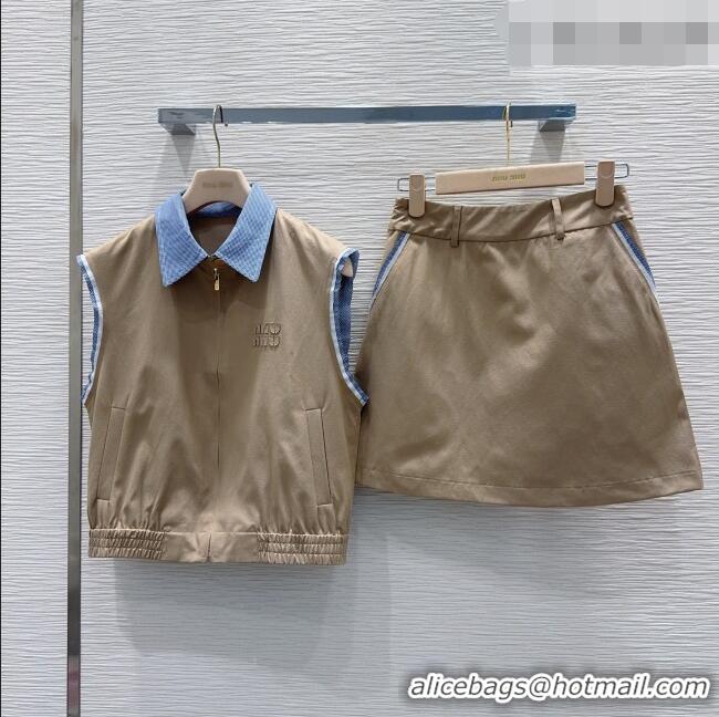 Buy Discount Miu Miu Vest and Mini Skirt Set MM042238 Beige 2026