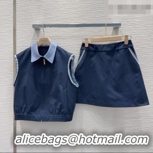 Hot Sell Cheap Miu Miu Vest and Mini Skirt Set MM042238 Blue 2026