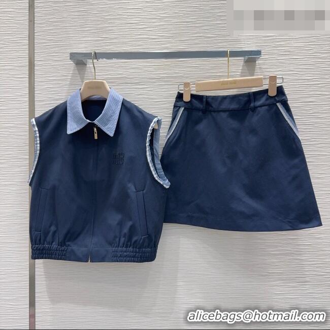 Hot Sell Cheap Miu Miu Vest and Mini Skirt Set MM042238 Blue 2026