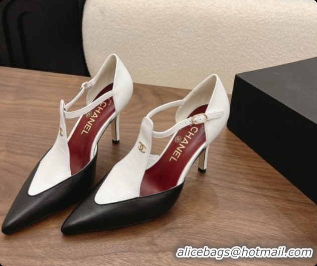 Purchase Chanel Leather Mary Janes 8.5cm Heel Black/White 072846 2026