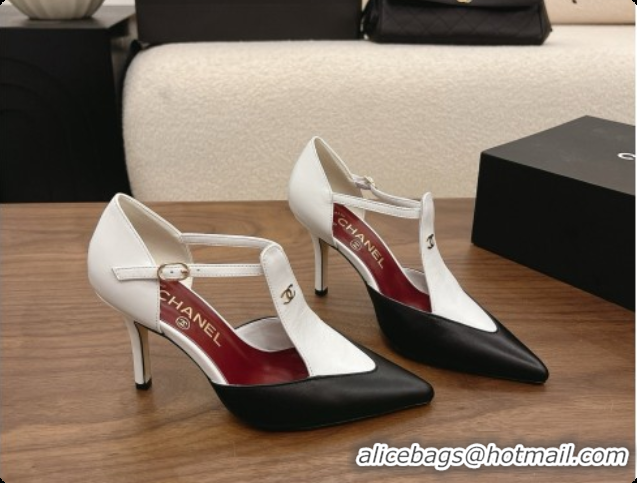 Purchase Chanel Leather Mary Janes 8.5cm Heel Black/White 072846 2026