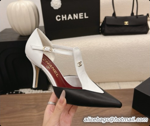 Purchase Chanel Leather Mary Janes 8.5cm Heel Black/White 072846 2026