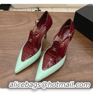 Most Popular Chanel Crocodile Embossed Patent Calfskin & Lambskin Mary Janes 8.5cm Heel Burgundy & Green 072847 2026