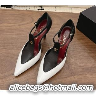 Stylish Chanel Leather Mary Janes 8.5cm Heel White/Black 1072850