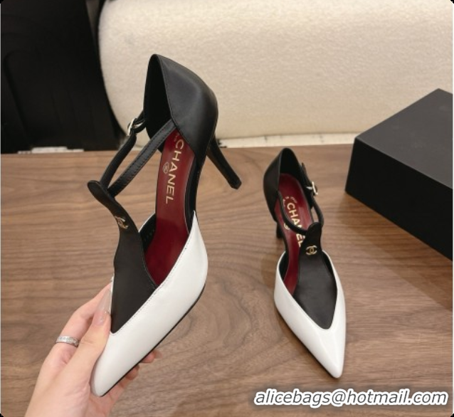 Stylish Chanel Leather Mary Janes 8.5cm Heel White/Black 1072850