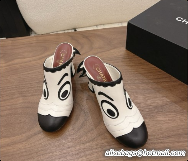 Duplicate Chanel Lambskin Mules G47327 White/Black 2026