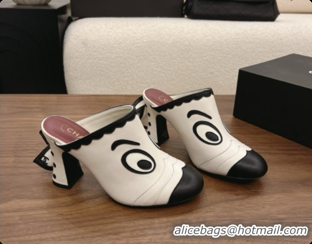 Duplicate Chanel Lambskin Mules G47327 White/Black 2026