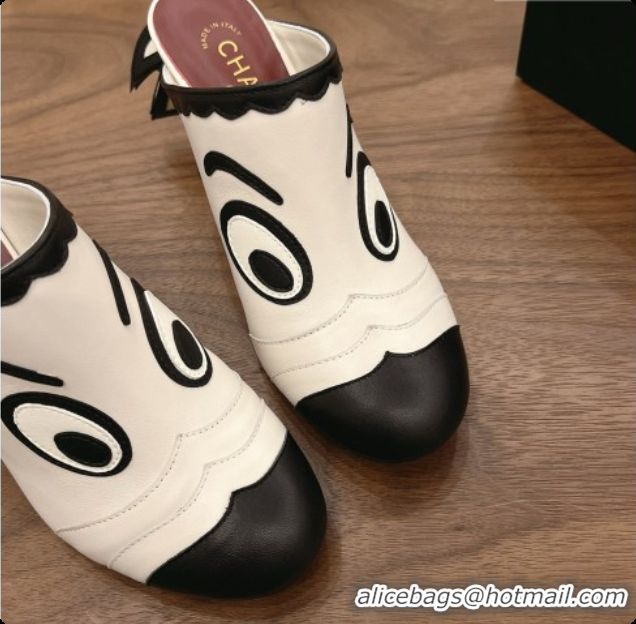 Duplicate Chanel Lambskin Mules G47327 White/Black 2026