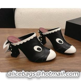 Low Cost Chanel Lambskin Mules 8.5cm Heel G47327 Black/White 2026