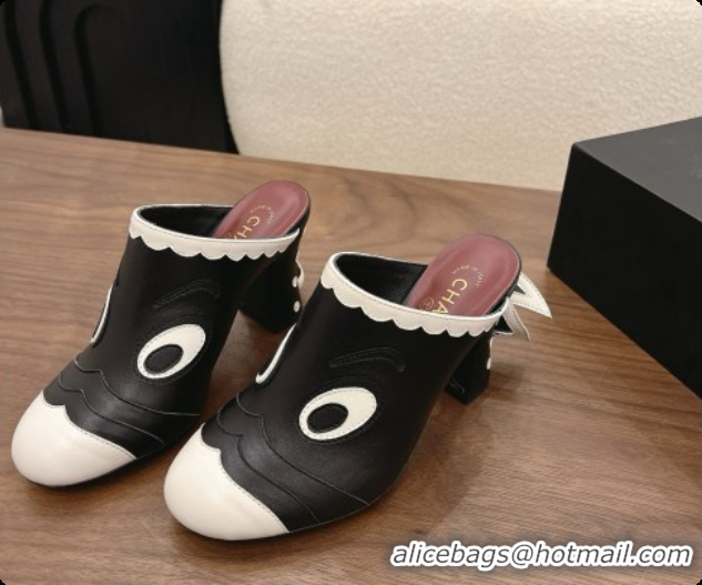Low Cost Chanel Lambskin Mules 8.5cm Heel G47327 Black/White 2026