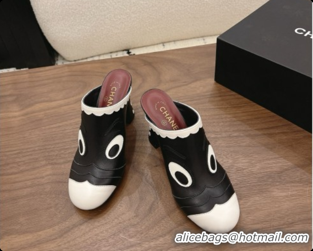 Low Cost Chanel Lambskin Mules 8.5cm Heel G47327 Black/White 2026
