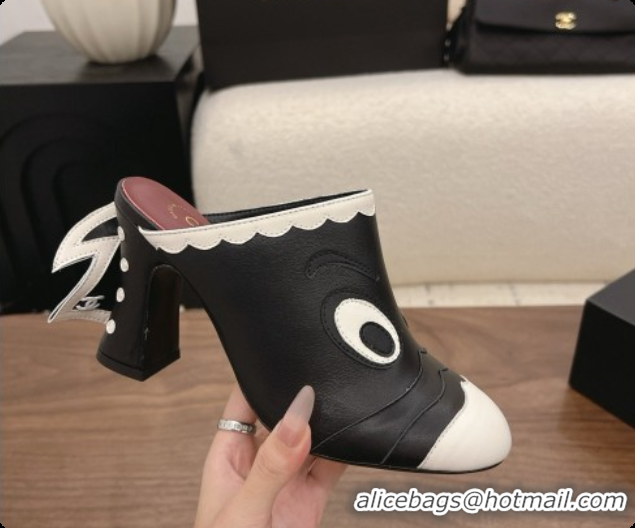 Low Cost Chanel Lambskin Mules 8.5cm Heel G47327 Black/White 2026