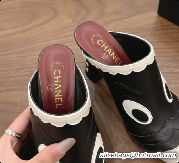 Low Cost Chanel Lambskin Mules 8.5cm Heel G47327 Black/White 2026