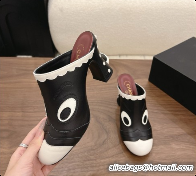 Low Cost Chanel Lambskin Mules 8.5cm Heel G47327 Black/White 2026