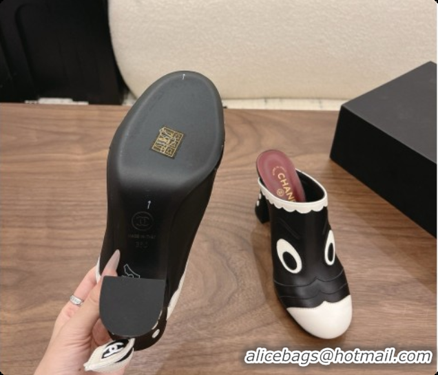 Low Cost Chanel Lambskin Mules 8.5cm Heel G47327 Black/White 2026