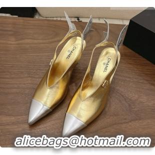 Pretty Style Chanel Metallic Leather Slingbacks 7.5cm Heel G47323 Gold 2026