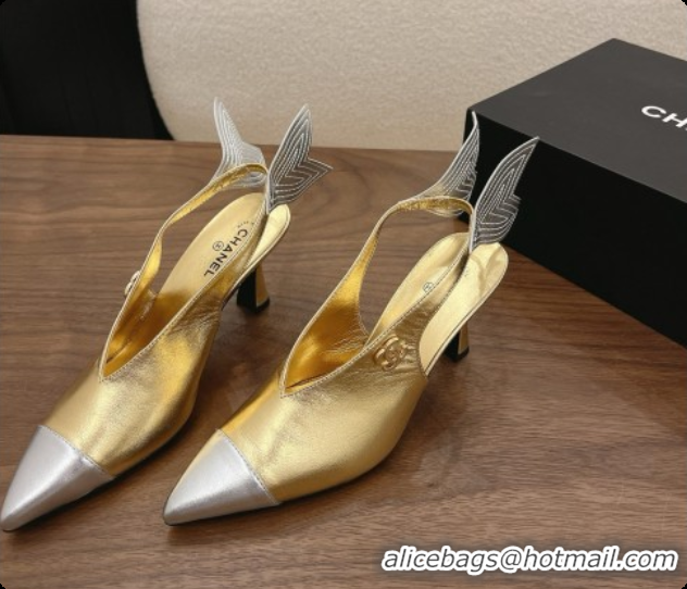 Pretty Style Chanel Metallic Leather Slingbacks 7.5cm Heel G47323 Gold 2026
