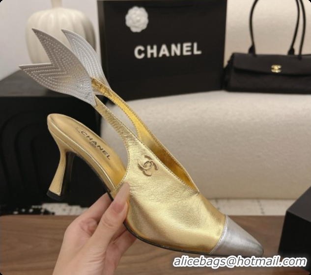 Pretty Style Chanel Metallic Leather Slingbacks 7.5cm Heel G47323 Gold 2026