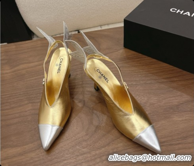 Pretty Style Chanel Metallic Leather Slingbacks 7.5cm Heel G47323 Gold 2026