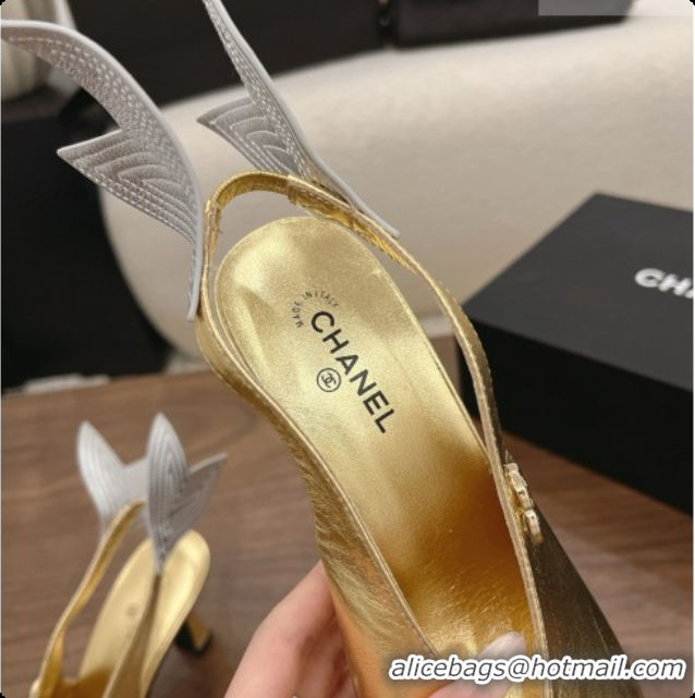 Pretty Style Chanel Metallic Leather Slingbacks 7.5cm Heel G47323 Gold 2026