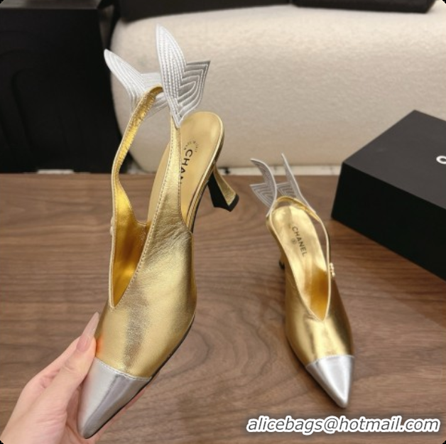 Pretty Style Chanel Metallic Leather Slingbacks 7.5cm Heel G47323 Gold 2026
