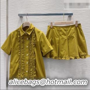 Good Product Miu Miu Ruffled Cotton Shirt and Mini Skirt Set MM042302 Green 2026