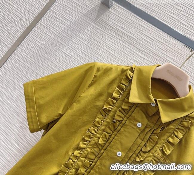 Good Product Miu Miu Ruffled Cotton Shirt and Mini Skirt Set MM042302 Green 2026