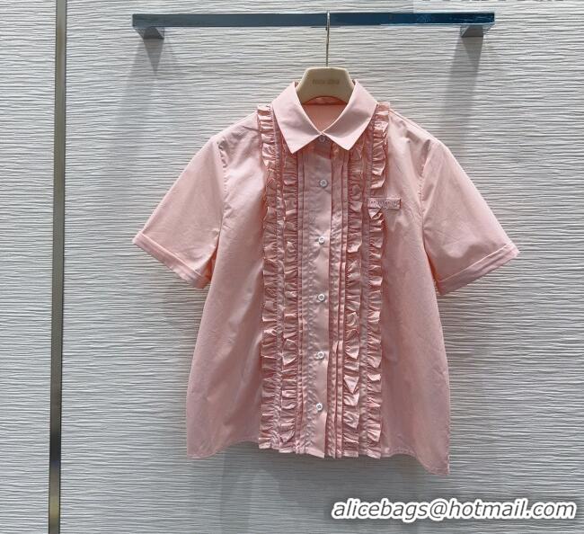 Famous Brand Miu Miu Ruffled Cotton Shirt and Mini Skirt Set MM042302 Pink 2026