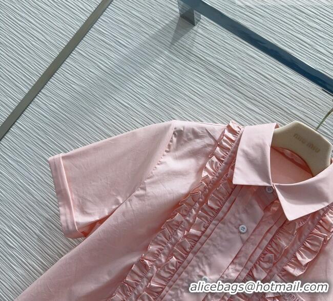 Famous Brand Miu Miu Ruffled Cotton Shirt and Mini Skirt Set MM042302 Pink 2026