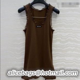 Big Discount Miu Miu Cotton Knit Vest with Lace Trim MM042323 Brown 2026