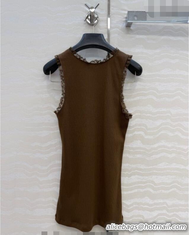 Big Discount Miu Miu Cotton Knit Vest with Lace Trim MM042323 Brown 2026