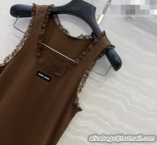 Big Discount Miu Miu Cotton Knit Vest with Lace Trim MM042323 Brown 2026