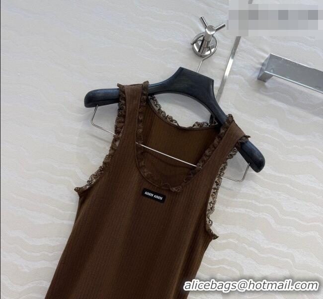 Big Discount Miu Miu Cotton Knit Vest with Lace Trim MM042323 Brown 2026