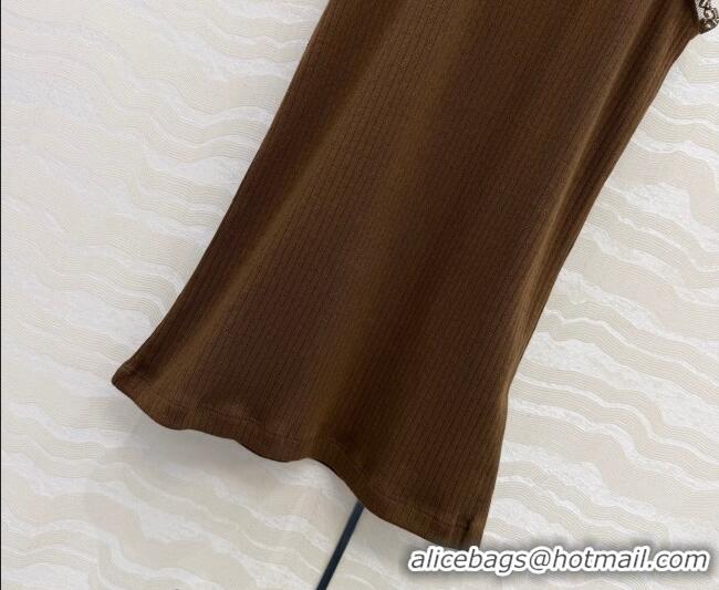 Big Discount Miu Miu Cotton Knit Vest with Lace Trim MM042323 Brown 2026