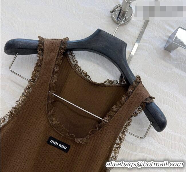 Big Discount Miu Miu Cotton Knit Vest with Lace Trim MM042323 Brown 2026