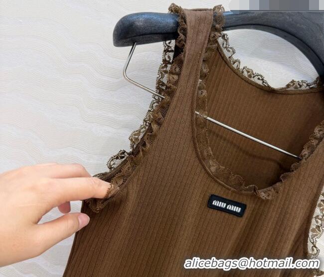 Big Discount Miu Miu Cotton Knit Vest with Lace Trim MM042323 Brown 2026