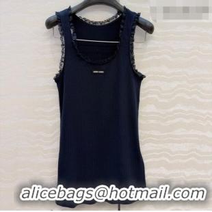 Grade Discount Miu Miu Cotton Knit Vest with Lace Trim MM042323 Blue 2026