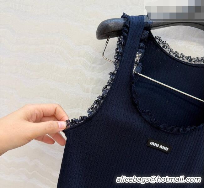 Grade Discount Miu Miu Cotton Knit Vest with Lace Trim MM042323 Blue 2026