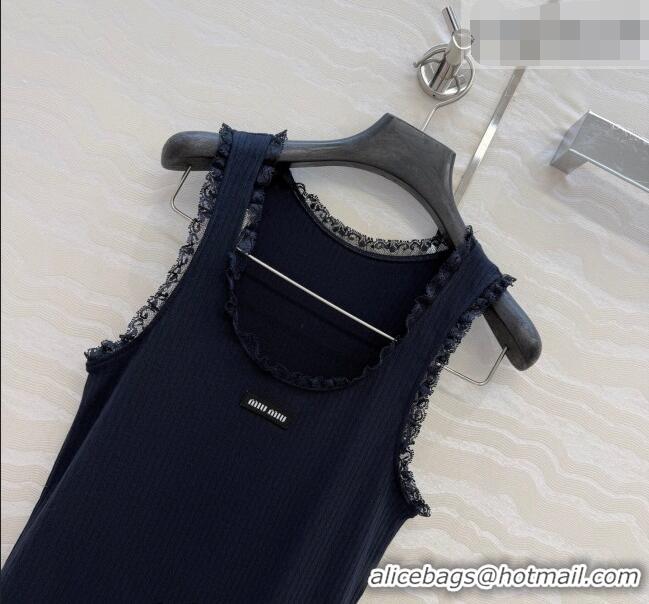 Grade Discount Miu Miu Cotton Knit Vest with Lace Trim MM042323 Blue 2026