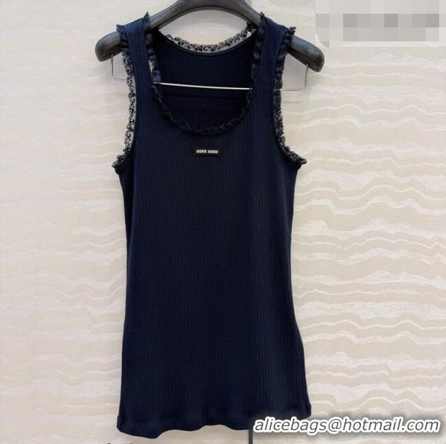 Grade Discount Miu Miu Cotton Knit Vest with Lace Trim MM042323 Blue 2026