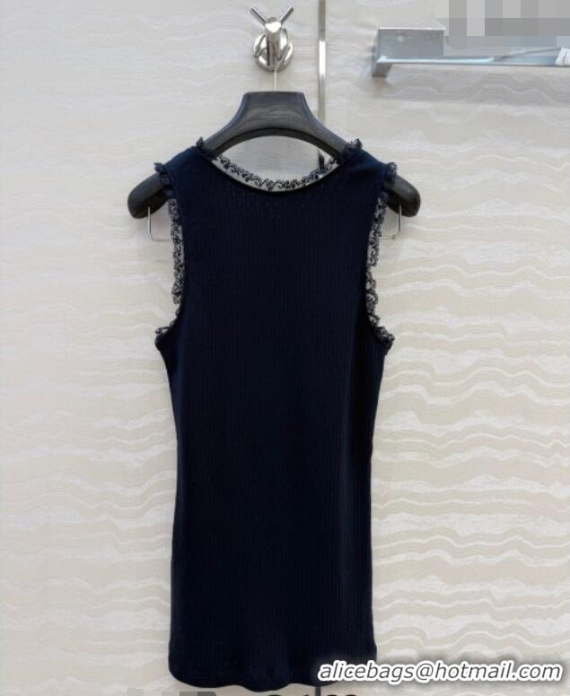 Grade Discount Miu Miu Cotton Knit Vest with Lace Trim MM042323 Blue 2026