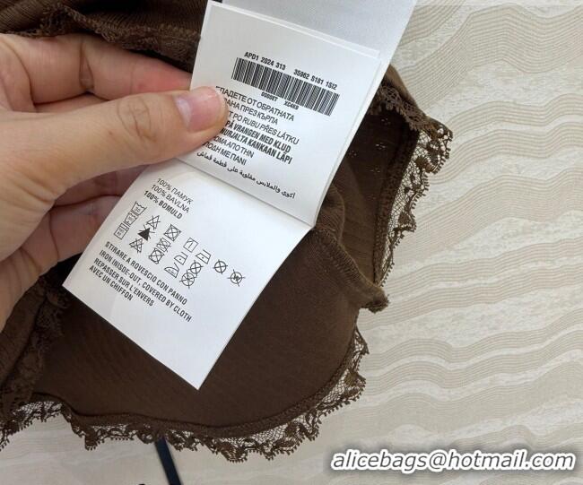 Super Quality Miu Miu Cotton Knit Top with Lace Trim MM042323 Brown 2026