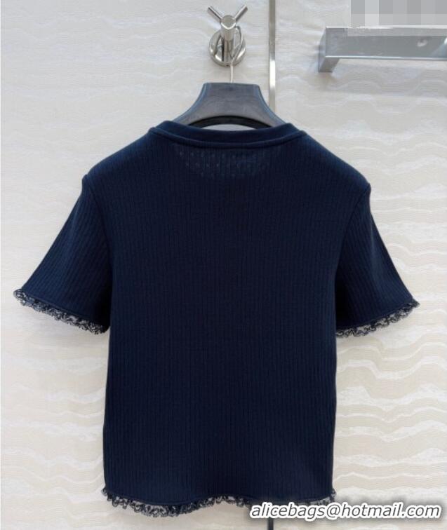 Good Product Miu Miu Cotton Knit Top with Lace Trim MM042323 Blue 2026