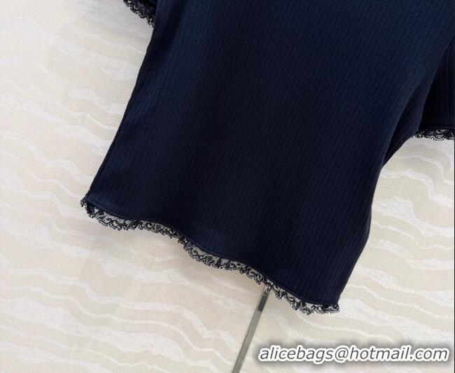 Good Product Miu Miu Cotton Knit Top with Lace Trim MM042323 Blue 2026